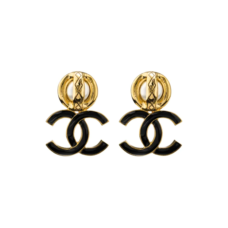 CHANEL Earrings Women's Black/Gold-1