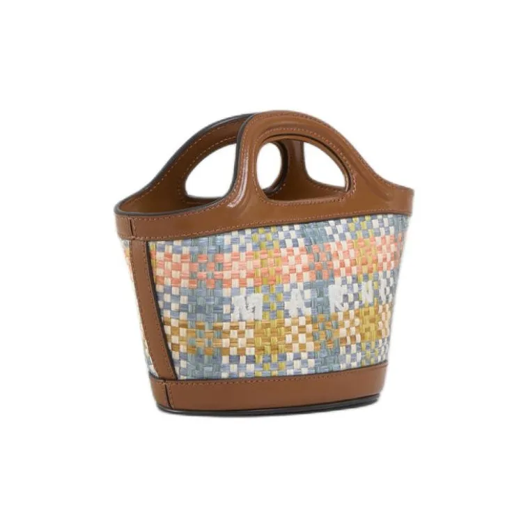 MARNI TROPICALIA Raffia With Leather Handbag Shoulder Bag Crossbody Bag Extra Mini Women's Brown-3