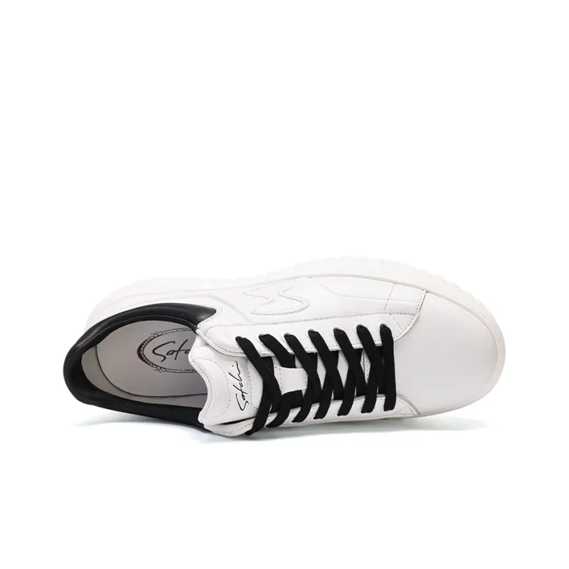 Satchi Breathable Wear Resistant Cushioning Height Increasing Low Top Skateboard Shoes Men's White Black 3CM-3