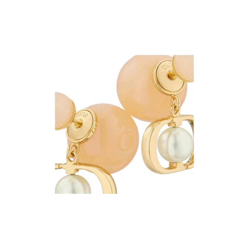 DIOR Metal Resin Pearl Earrings Women's Gold-2