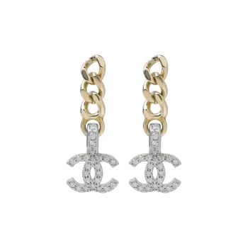 CHANEL Metal Rhinestone Earrings Women's