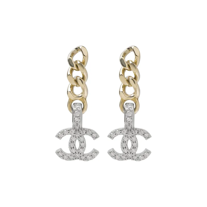 CHANEL Metal Rhinestone Earrings Women's-0