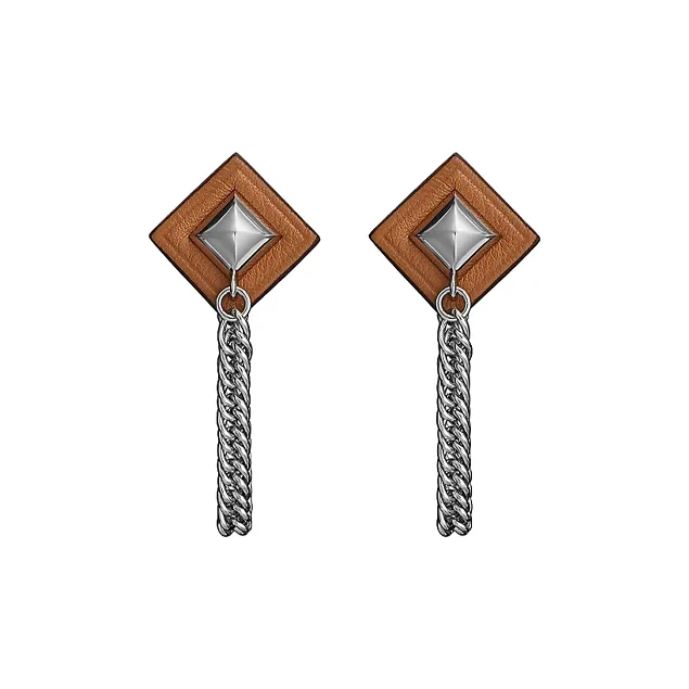 HERMES Earrings Women's Gold Brown-0
