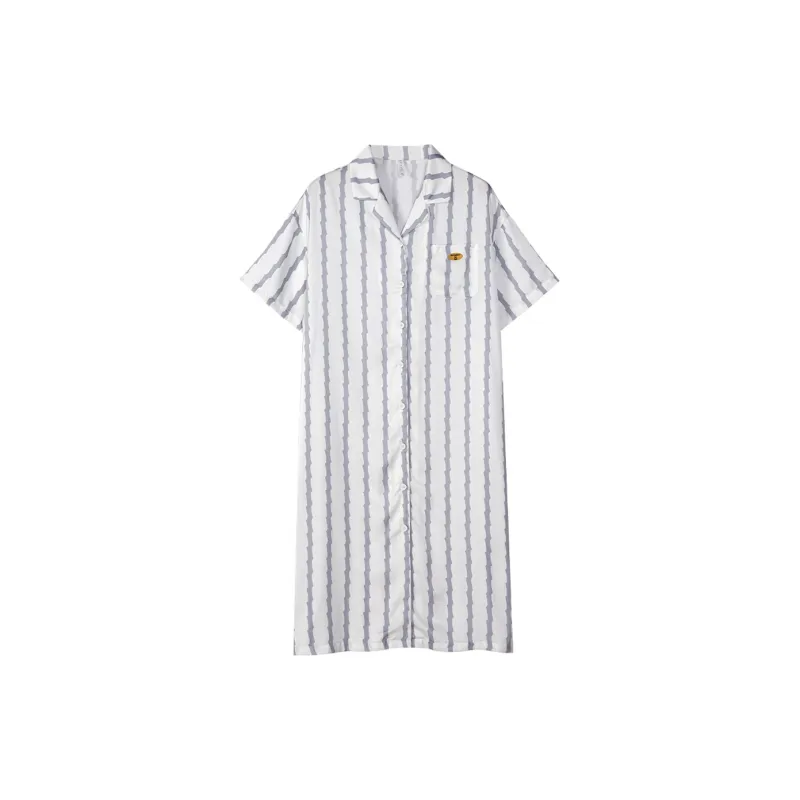 Same Language Nightgown Women's Diamond White Vertical Stripes-0