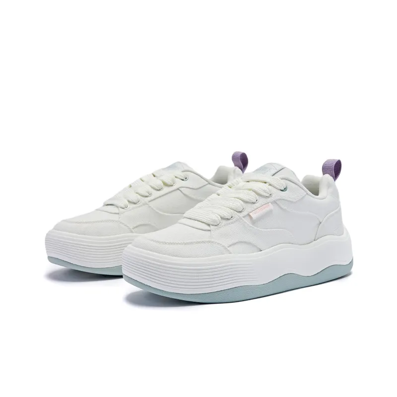 QIAODAN Wave Puffy Shoes Anti Slip And Wear Resistant Lightweight Balance Low Top Skateboard Shoes Women's Mist Green-2