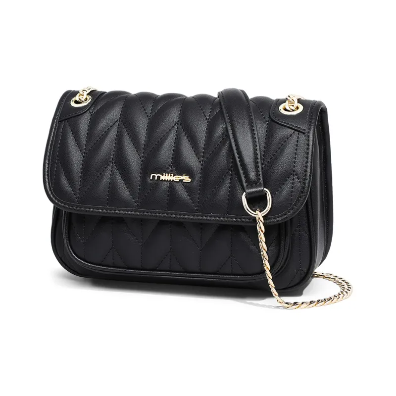 MILLIE'S Cow Leather Patchwork Synthetic Leather Crossbody Bag Shoulder Bag Small Square Bag Regular Women's Black-5