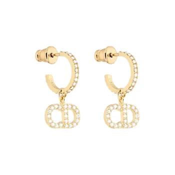 DIOR Metallic White Crystal Earrings Women's Gold