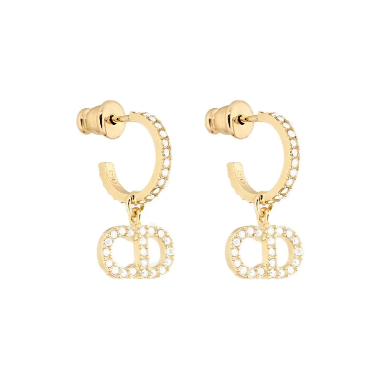 DIOR Metallic White Crystal Earrings Women's Gold-0