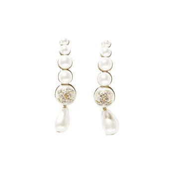 CHANEL Earrings Women's Gold, White