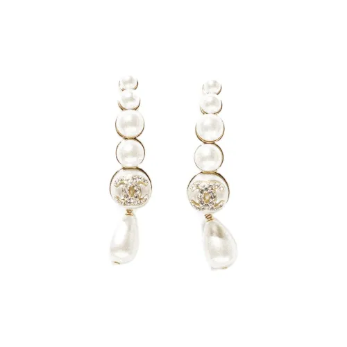 CHANEL Earrings Women's Gold White