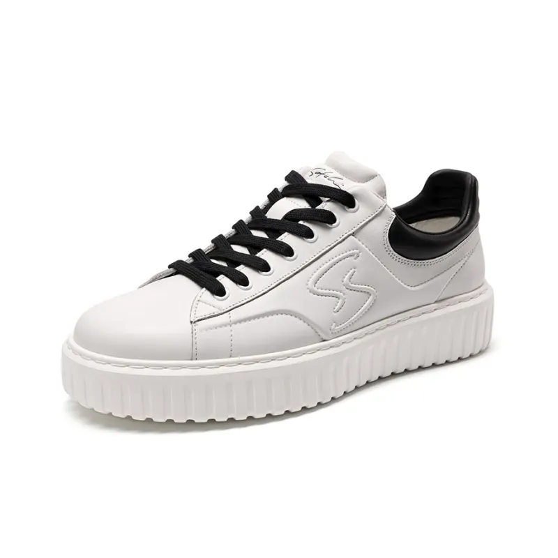 Satchi Breathable Wear Resistant Cushioning Height Increasing Low Top Skateboard Shoes Men's White Black 3CM-1