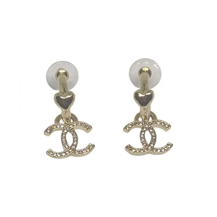 CHANEL Cc Logo Heart Drop Earrings-1