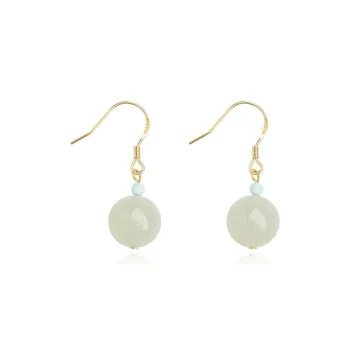 Fuxin Hetian Jade Earrings Women's Pale Greenish White Jade