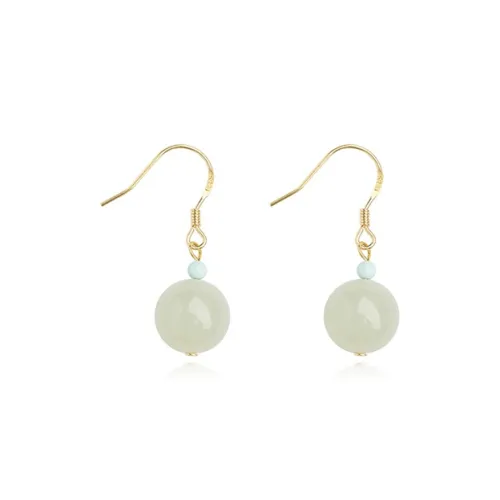 Fuxin Hetian Jade Earrings Women's Pale Greenish White Jade