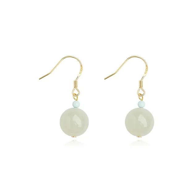 Fuxin Hetian Jade Earrings Women's Pale Greenish White Jade-0