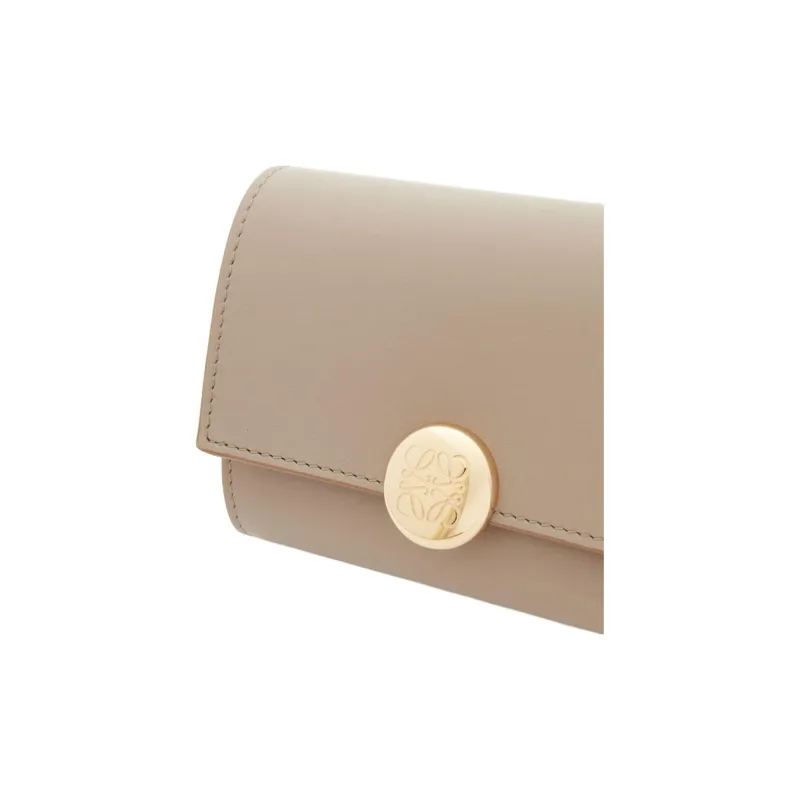 LOEWE Bright Nappa Calfskin Wallet Small Size Unisex Sand-4