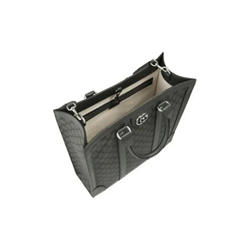 GUCCI Ophidia Canvas With Leather Tote Bag Shopping Bag Handbag Medium Size Men's Gray-7