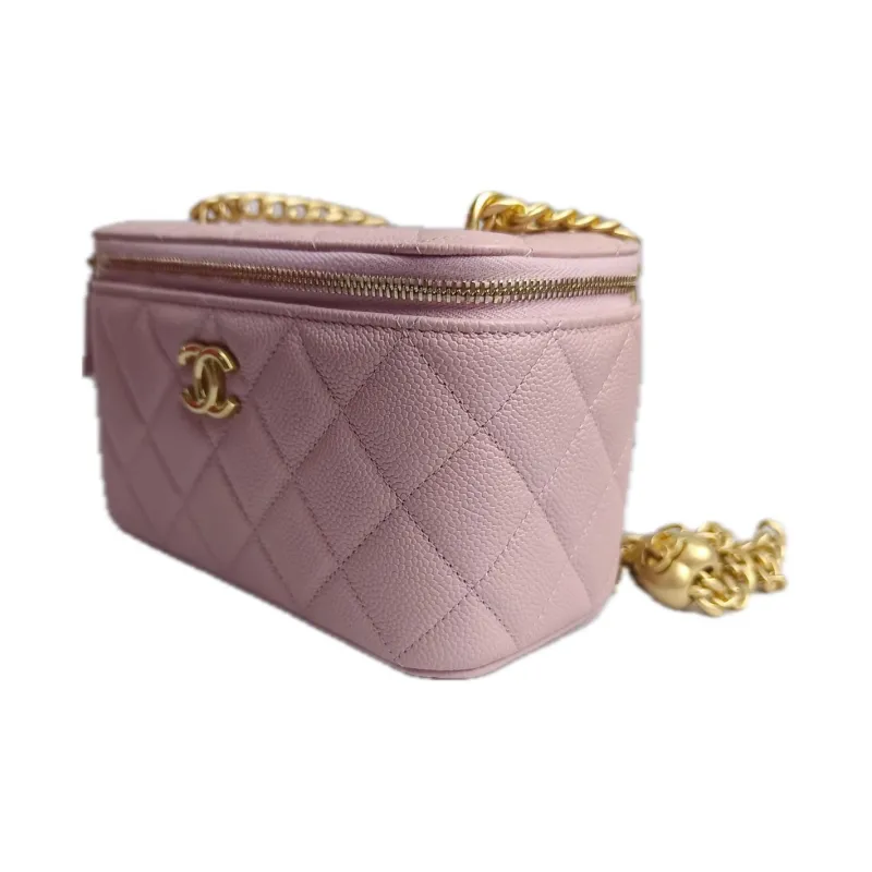 CHANEL Litchi Grain Cow Leather Box Bag, Shoulder Bag Trumpets Women's Cherry Blossom Pink-1