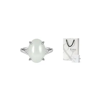 EZRA Hetian White Jade 925 Sterling Silver Rings Women's White Jade