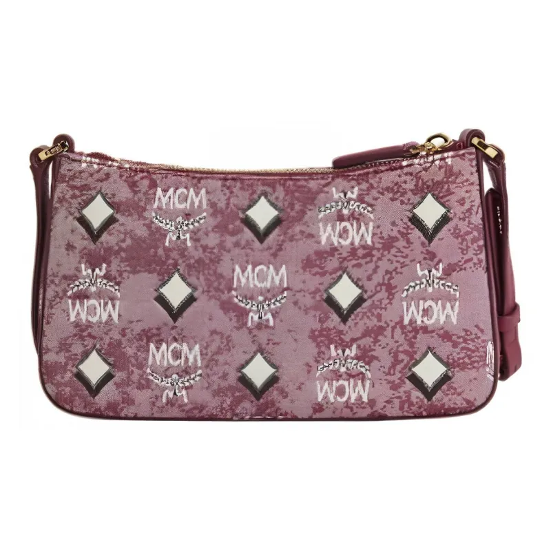 MCM Fabric Shoulder Bag Mini Women's Red-3