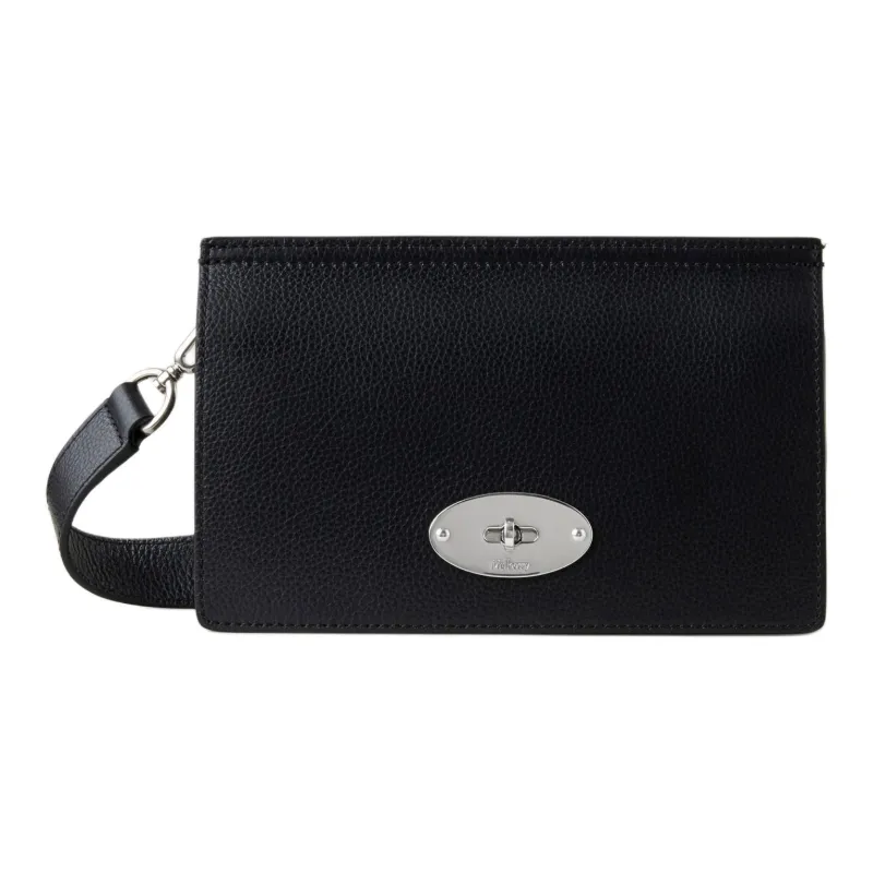 Mulberry Small Grain Leather Messenger Bag Shoulder Bag Crossbody Bag Men's Black-0