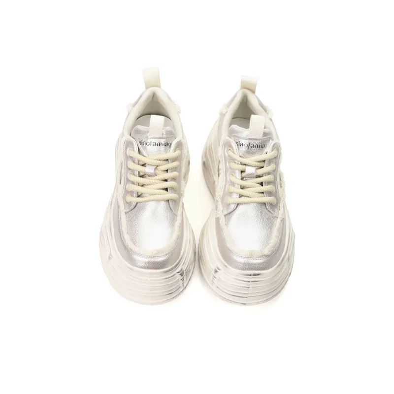 XIAOFAMIAO Low Top Chunky Sneakers Women's Champagne Silver-3