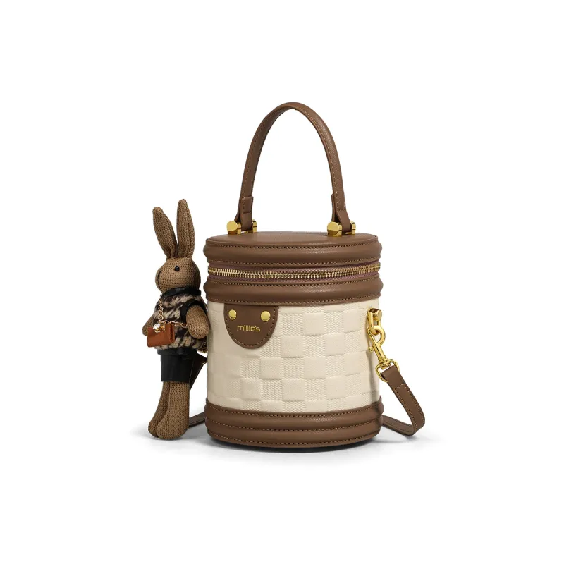 MILLIE'S Cow Leather Bucket Bag, Shoulder Bag, Crossbody Bag, Handbag, Cylinder Bag Regular Women's Ecru-5