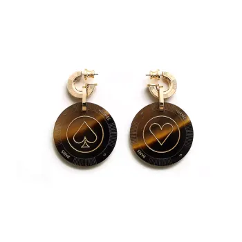 HERMES Ox Horn Metal Earrings Women's Gold