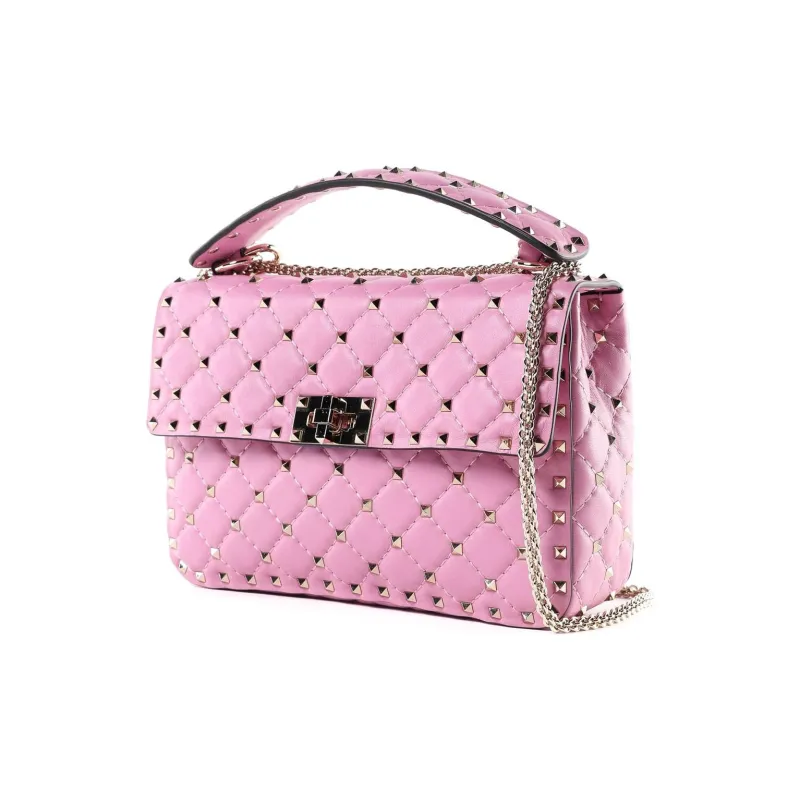 Valentino ROCKSTUD SPIKE Sheepskin Shoulder Bag Crossbody Bag Medium Size Women's Pink-1