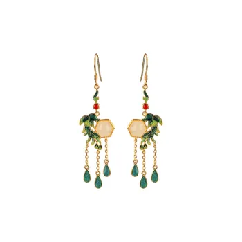 Xiaoyinjiang 925 Sterling Silver Hetian Jade Hoop Earrings Drop Earrings Women's Pale Greenish-White Jade