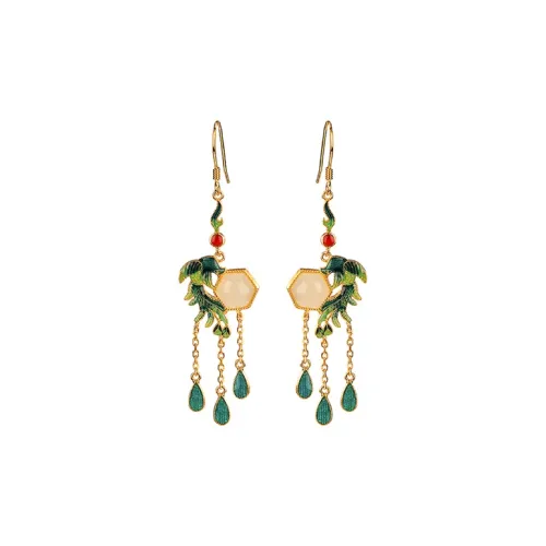 Xiaoyinjiang 925 Sterling Silver Hetian Jade Hoop Earrings Drop Earrings Women's Pale Greenish-White Jade