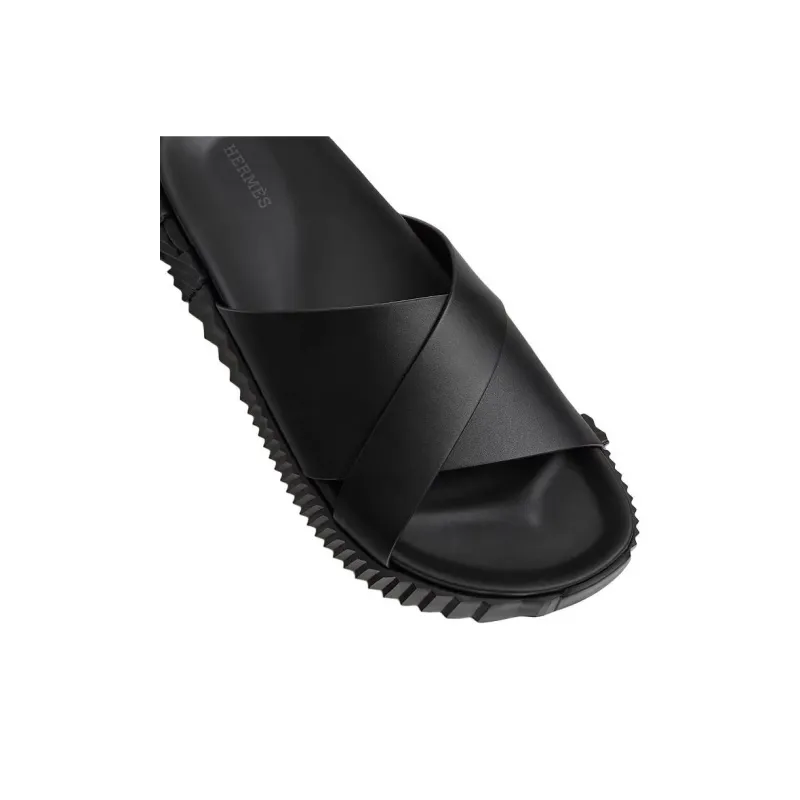 HERMES Slide Slippers Men's Black-4