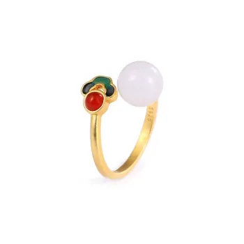 Emerald Dynasty 925 Sterling Silver Hetian Jade Rings Women's Pale Greenish-White Jade