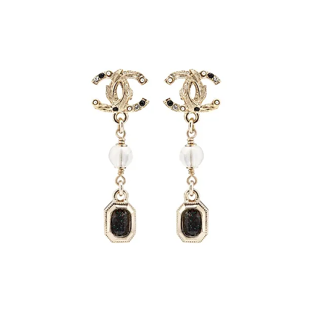 CHANEL Metal Earrings Women's Gold/Black-0