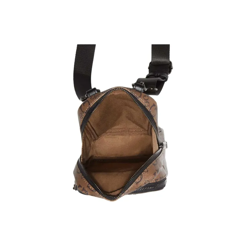GUESS Litchi Grain Artificial Leather Shoulder Bag Crossbody Bag Men's Brown-1