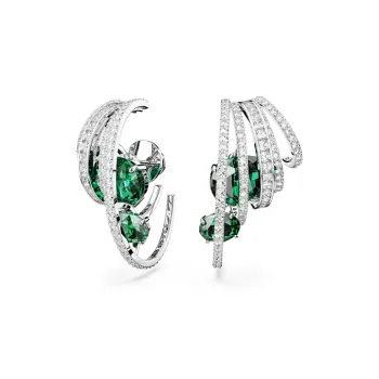 Swarovski Hyperbola Rhodium Plated Earrings Women's Silver/Green