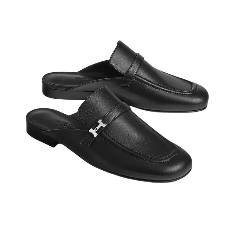 HERMES Wrap toe Slippers Women's Black-2