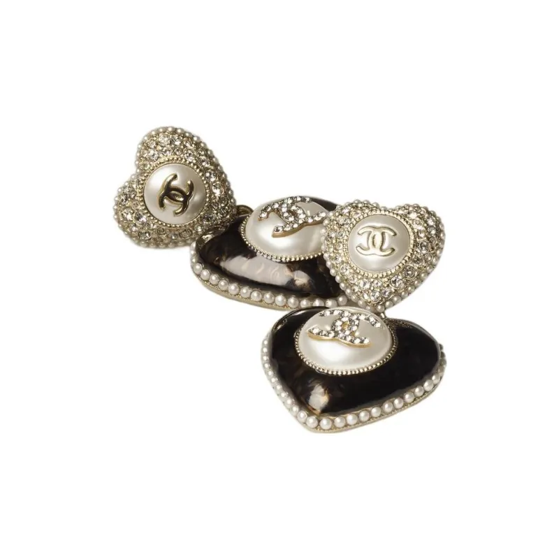 CHANEL Glazed Pearl Rhinestones Earrings Women's Black-1