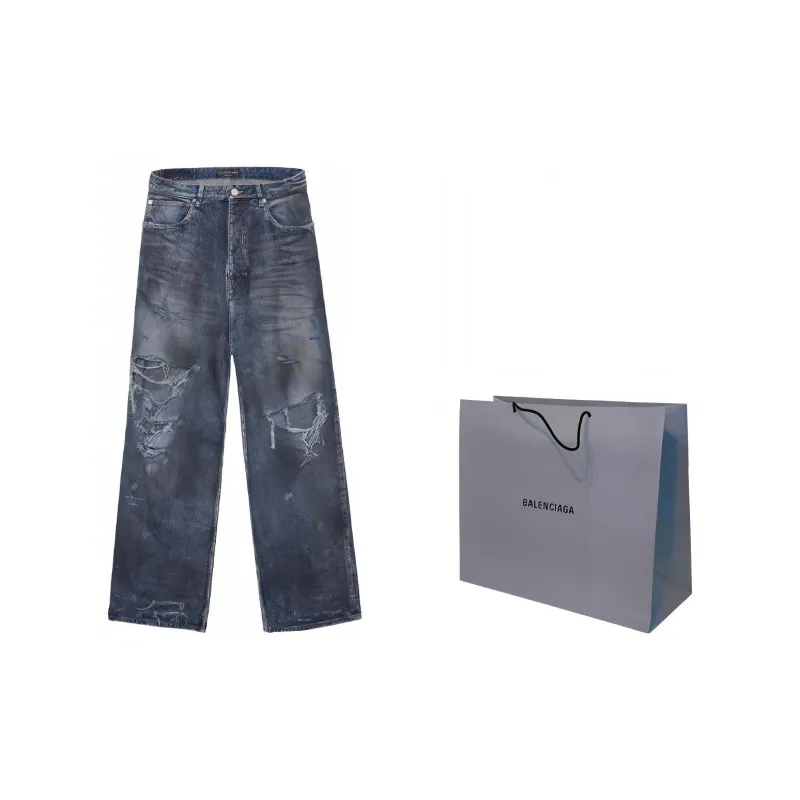 Balenciaga Casual Pants Loose Fit Style Unisex Blue-2