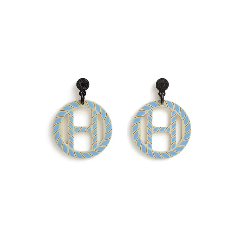 HERMES H Equipe Earrings Women's Blue-0