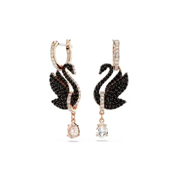 Swarovski Swan Drop Earrings Swan/Black/Rose Gold tone Plated