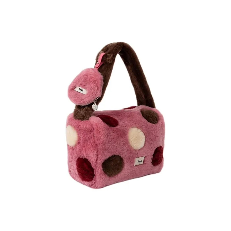 Tagi. Woolen One Shoulder Handbag Trumpets Women's QuicheBlock Pink-1