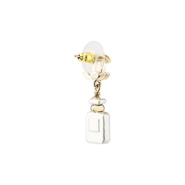 CHANEL Metal Rhinestone Earrings Women's White-2