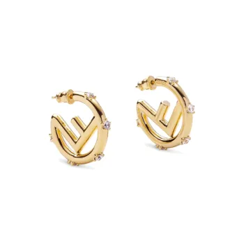 FENDI Metal Artificial Crystal Earrings Women's Gold