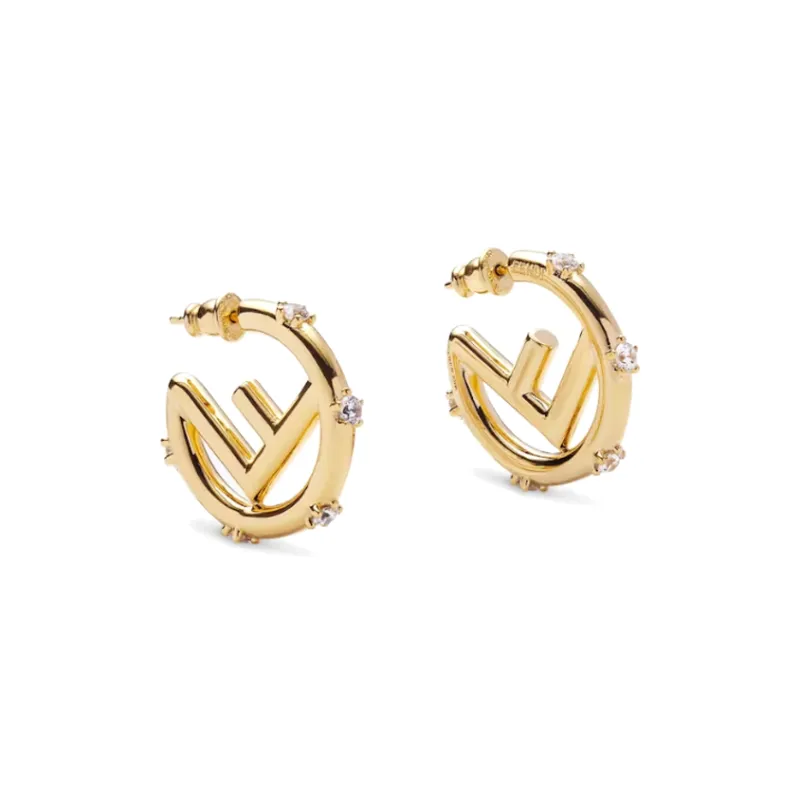 FENDI Metal Artificial Crystal Earrings Women's Gold-0