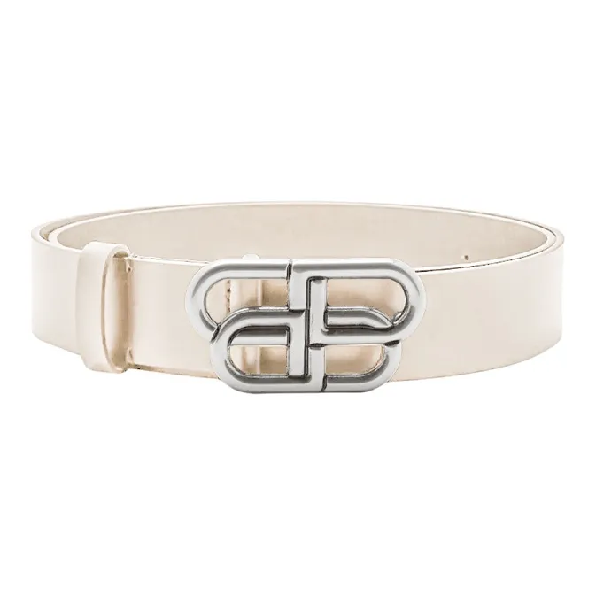 Balenciaga Brand Logo Decoration Smooth Buckle Leather Belts Men's White-0