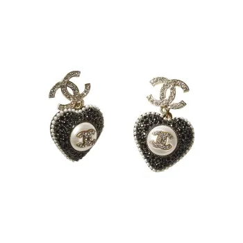 CHANEL Earrings Women's Black/Pearl White