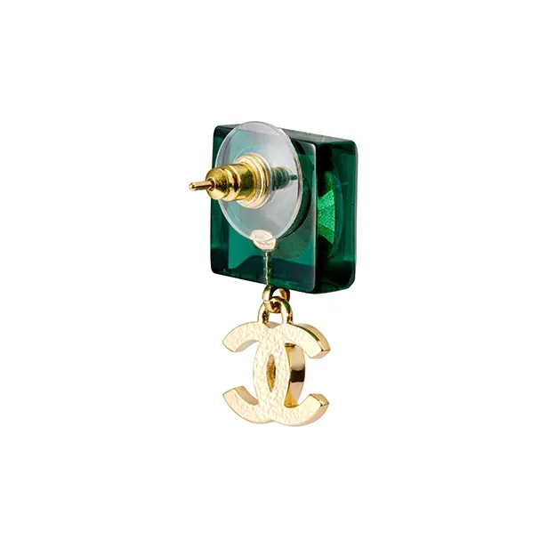 CHANEL Metal Earrings Women's Green-2
