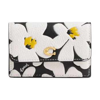 COACH Trifold Wallet Polished Pebbled Leather Wallet Mini Women's Brass