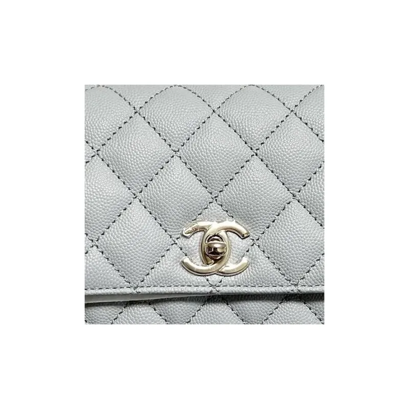 CHANEL Coco Handle Grain Embossed Cow Leather Shoulder Bag, Crossbody Bag, Handbag Trumpets Women's Gray-2